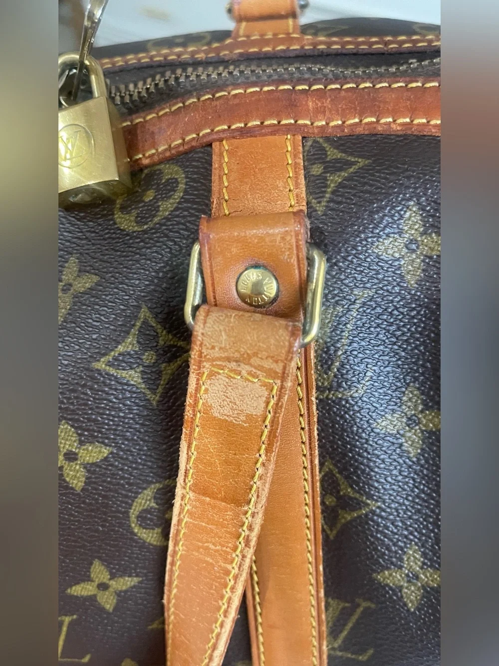 Louis Vuitton Brown Monogram Canvas Duffel with Tan Leather Handles